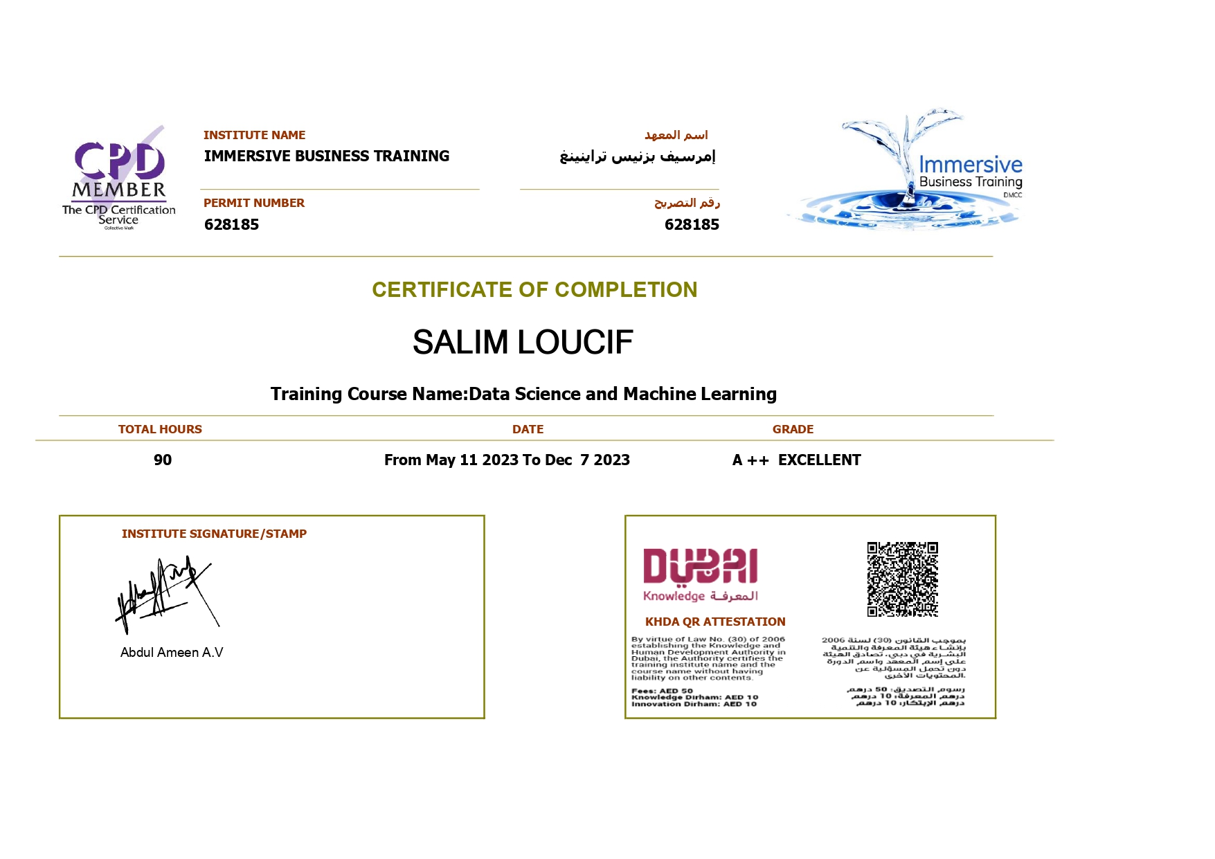 Data Science and Machine Learning Certificate